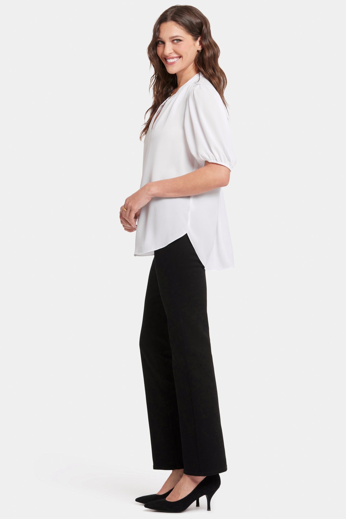 Short Puff Sleeved Popover Top | Optic White | Blouse | NYDJ