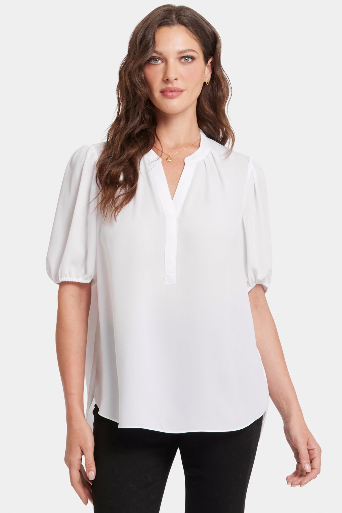 Short Puff Sleeve Top | Optic White | Blouse | NYDJ