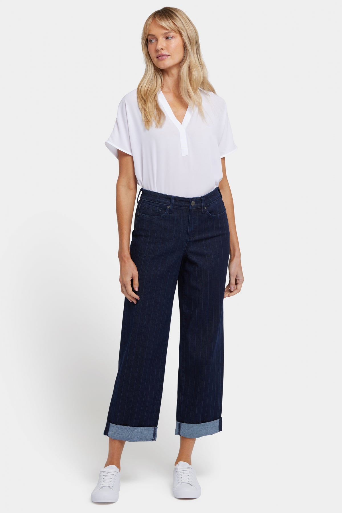 Jemma Barrel Ankle Jeans With High Rise And 2" Roll Cuffs | Biscay Stripe | Pants | NYDJ