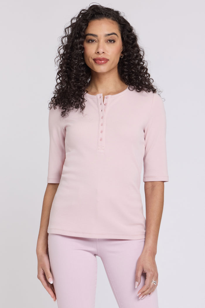 Ribbed Elbow Sleeved Henley | Rock Flower | Top | NYDJ