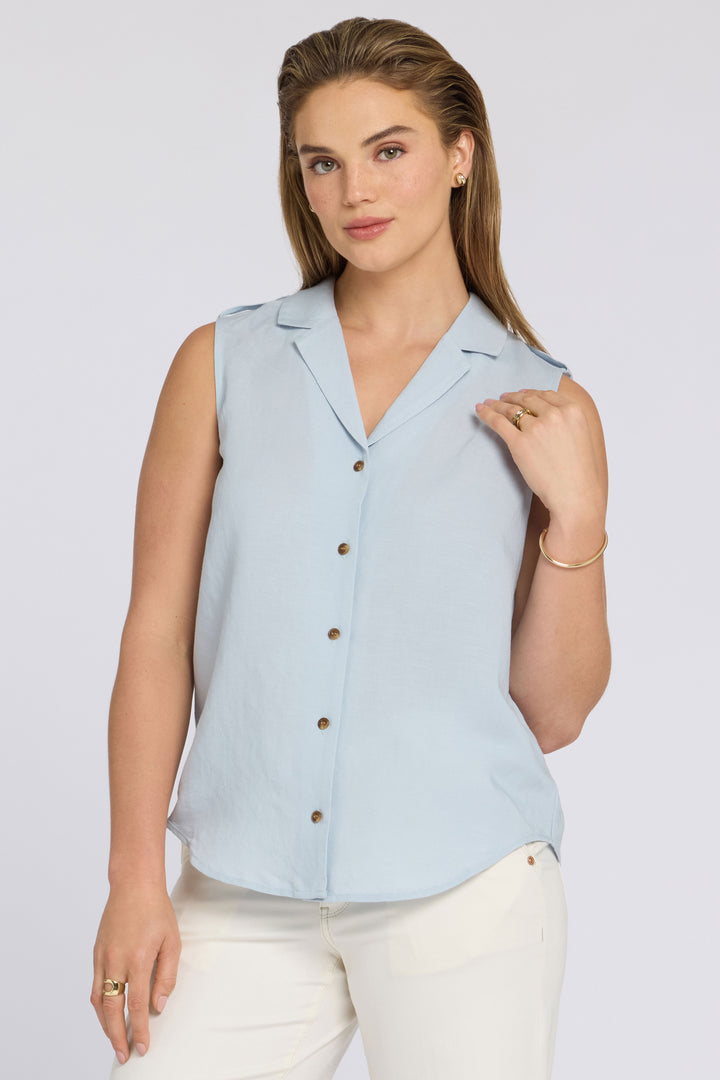 Gabrielle Sleeveless Linen Blouse | Blue Clover | Blouse | NYDJ