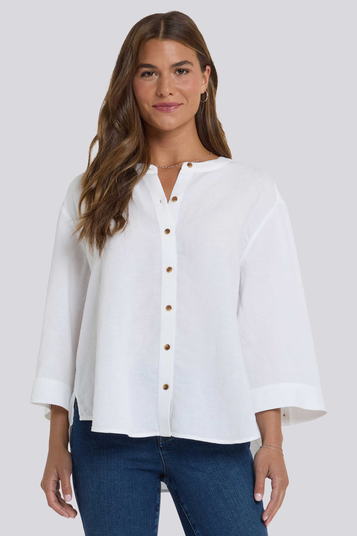 Maggie Oversize Linen Blouse | Optic White | Blouse | NYDJ