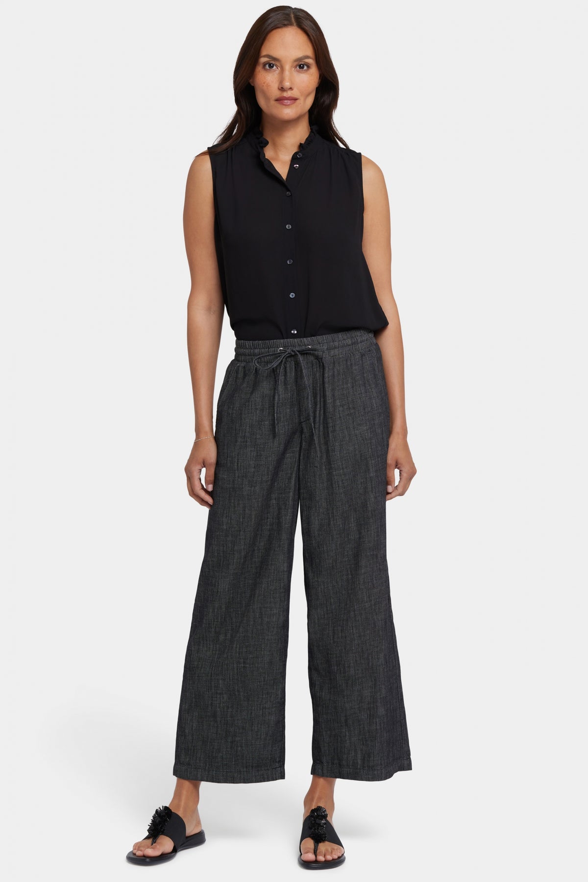 Jayne Pull-On Wide Leg Ankle Pants | Black Rinse | Pants | NYDJ