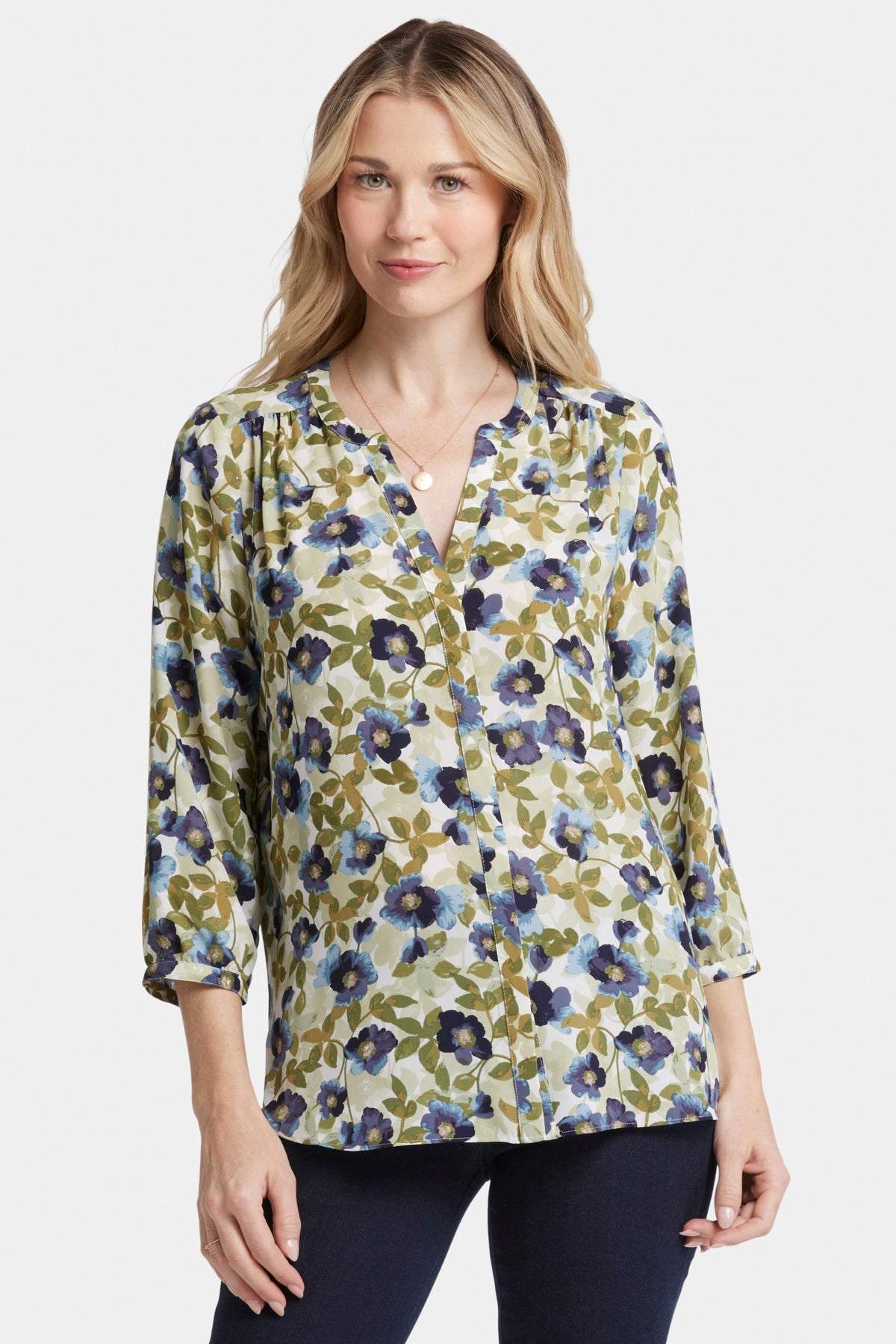 Pintuck Blouse Flower Print | Indigo Blooms | Blouse | NYDJ