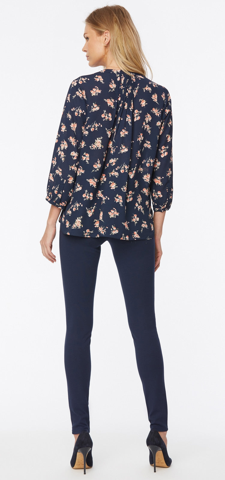 Pintuck Blouse Blue Flower Print | Brenda Park | Blouse | NYDJ