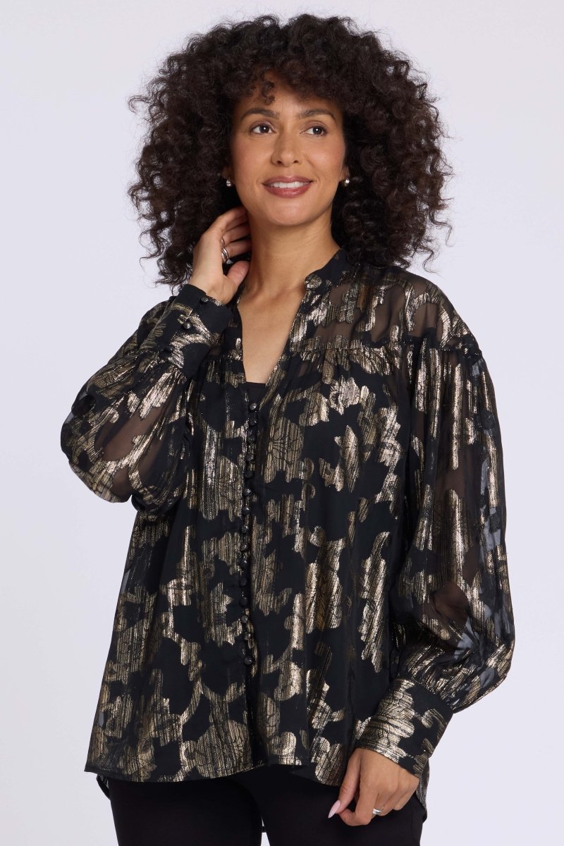 Anika Blouse | Black & Gold - NYDJ