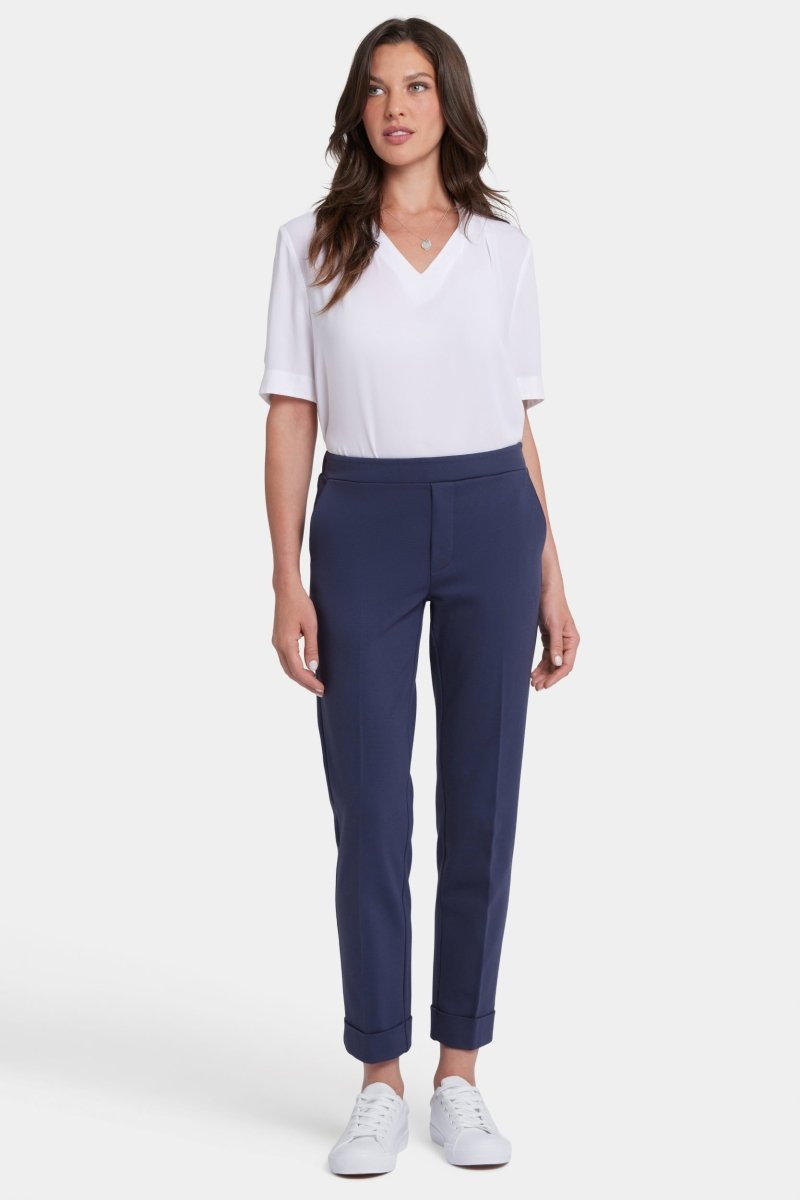 Cassidy Ankle Pull-On Trouser Pants In Ponte Knit With Cuffs | Oxford Navy | Pants | NYDJ