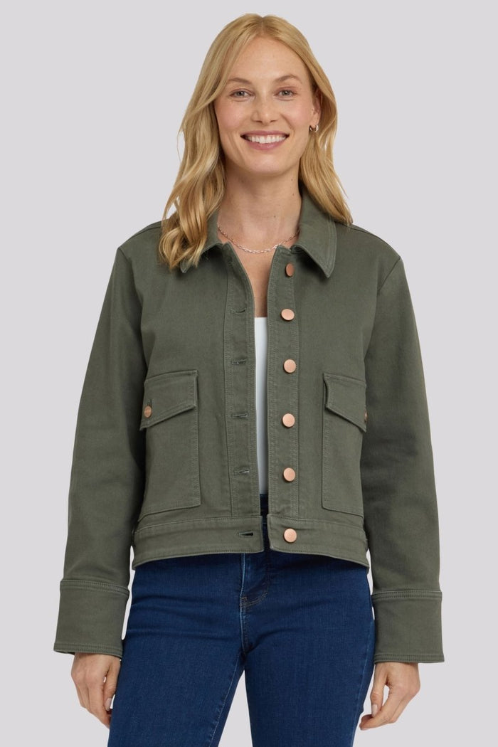 Denim Jacket With Oversize Pockets | Desert Green | Denim | NYDJ