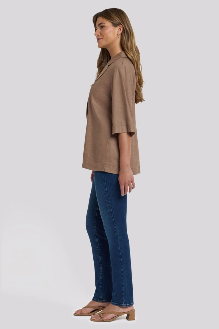 Elbow Sleeve Blazer In Stretch Linen | Toasted Coconut | Blazer | NYDJ