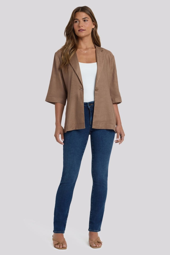 Elbow Sleeve Blazer In Stretch Linen | Toasted Coconut | Blazer | NYDJ