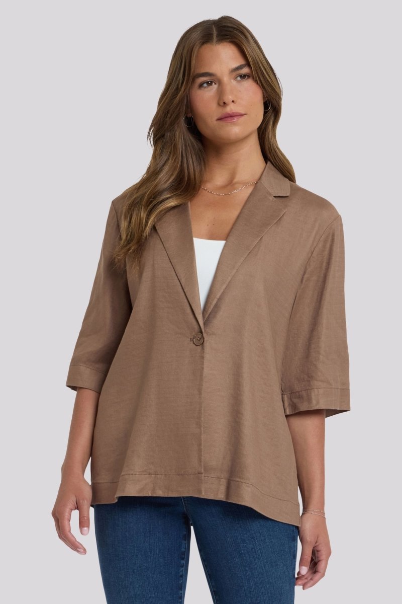 Elbow Sleeve Blazer In Stretch Linen | Toasted Coconut | Blazer | NYDJ