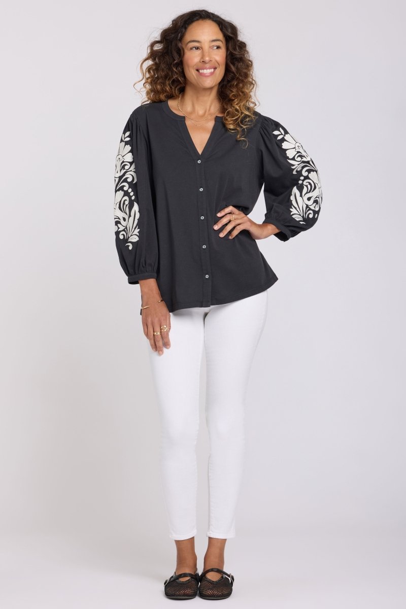 Embroidered Knit Blouse | Black - NYDJ