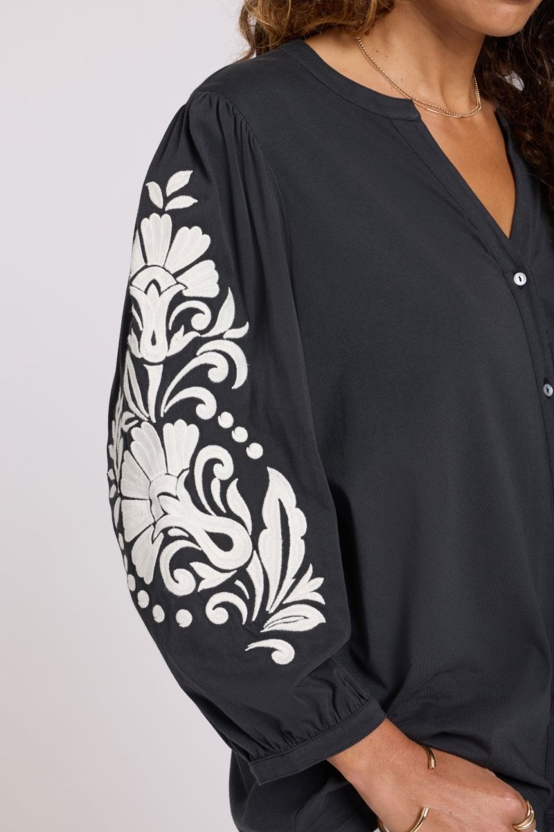 Embroidered Knit Blouse | Black - NYDJ