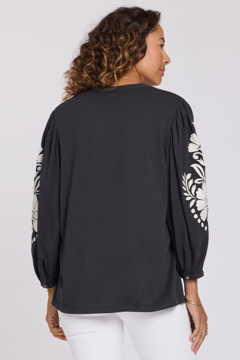 Embroidered Knit Blouse | Black - NYDJ