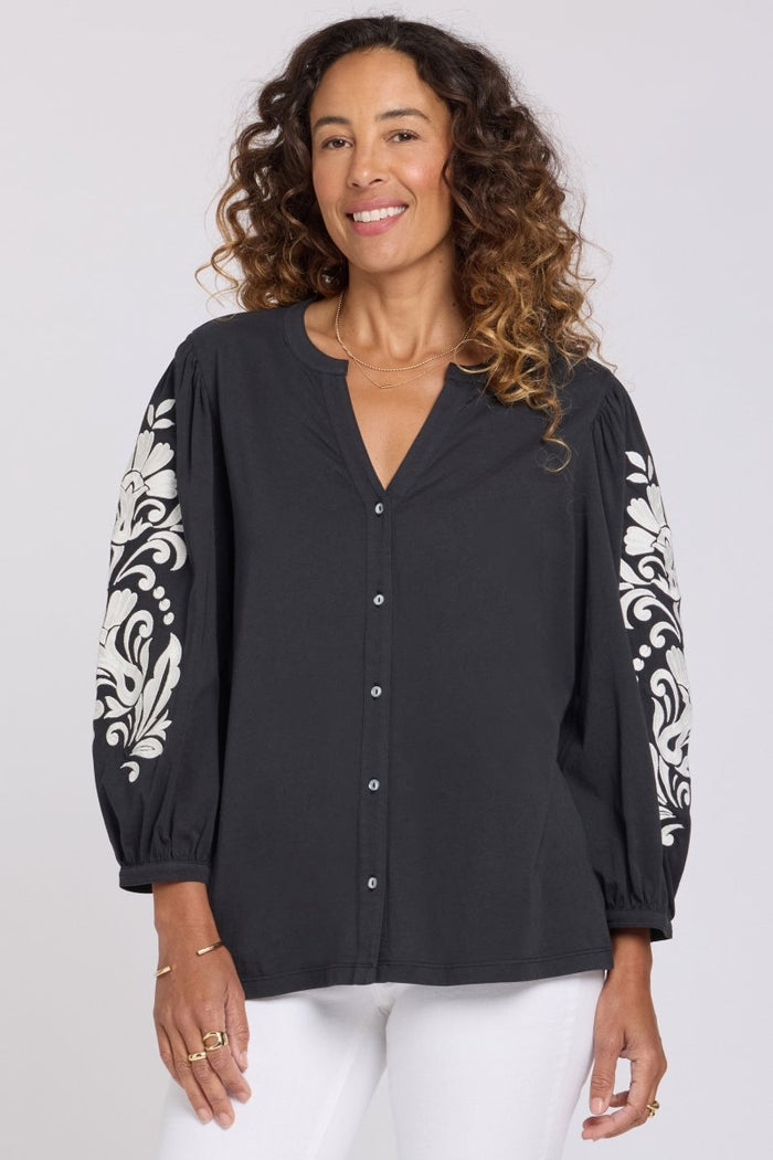 Embroidered Knit Blouse | Black - NYDJ