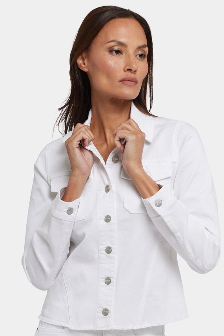 Frayed Hem Jacket In Stretch Twill | Optic White | Jacket | NYDJ