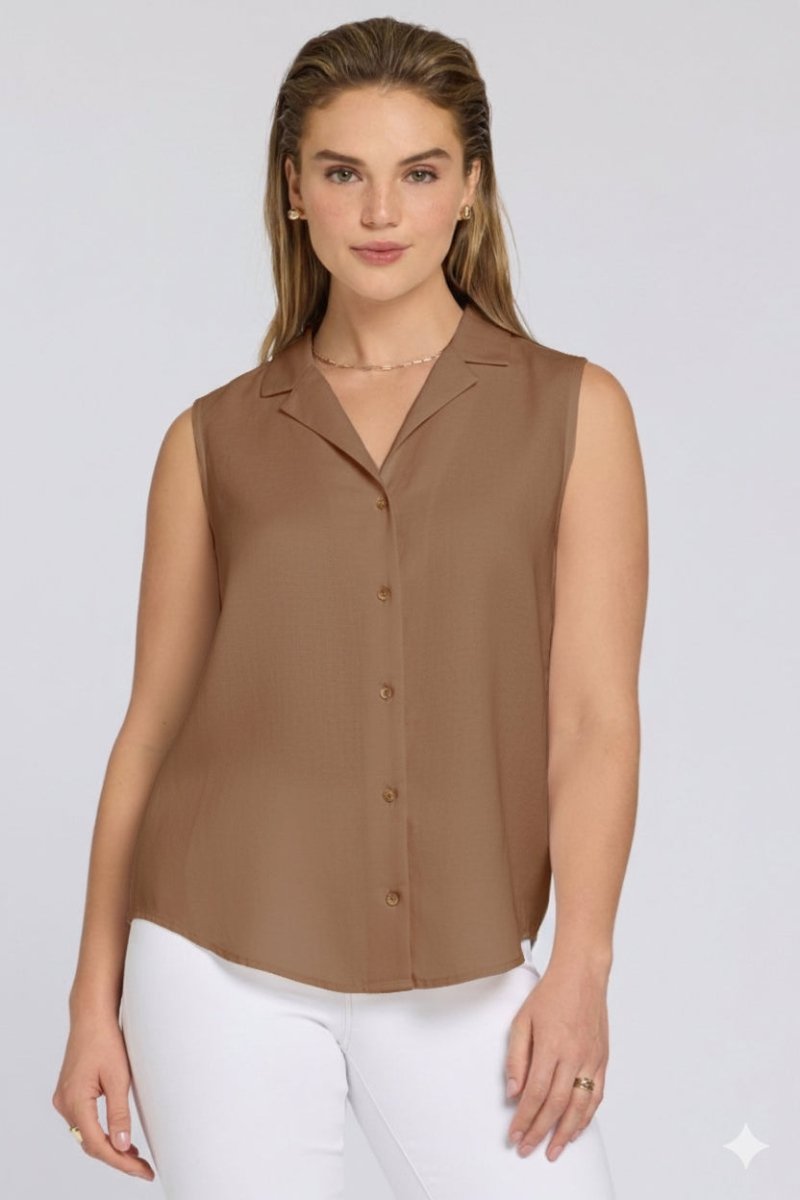 Gabrielle Sleeveless Linen Blouse | Toasted Coconut | Blouse | NYDJ