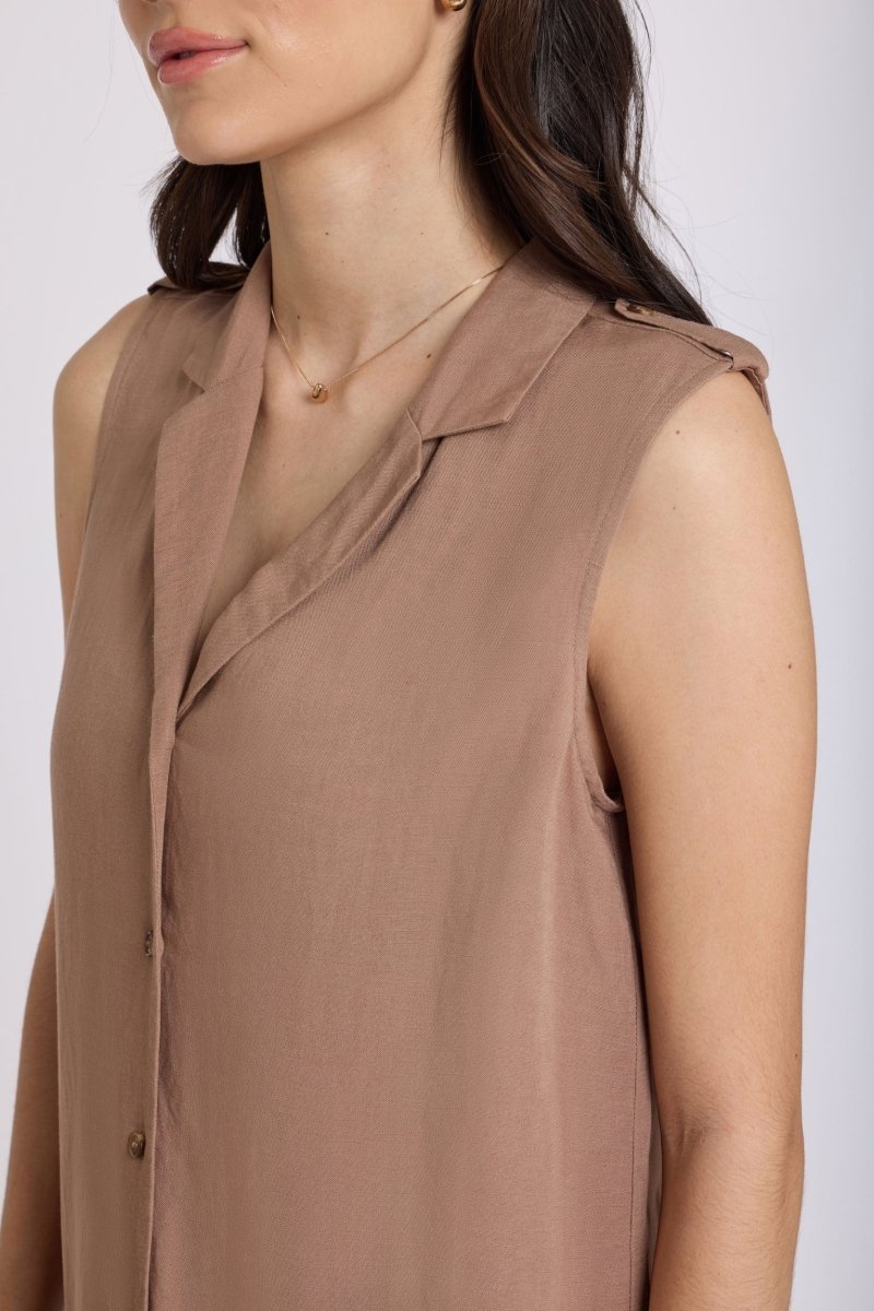 Gabrielle Sleeveless Linen Blouse | Toasted Coconut | Blouse | NYDJ