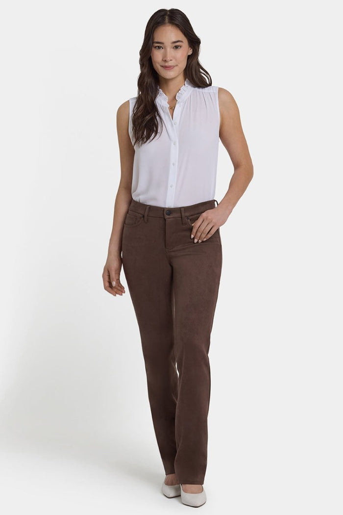 Marilyn Straight Pants in Stretch Faux Suede | Coffee Bean | Non Denim | NYDJ