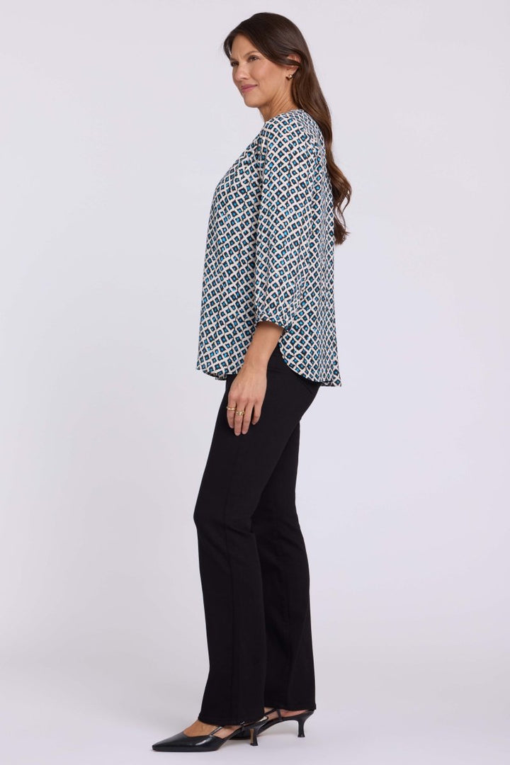 Pintuck Blouse | Lattice Geo Blue Bay - NYDJ