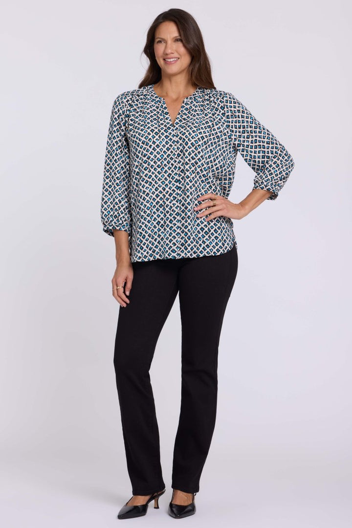 Pintuck Blouse | Lattice Geo Blue Bay - NYDJ