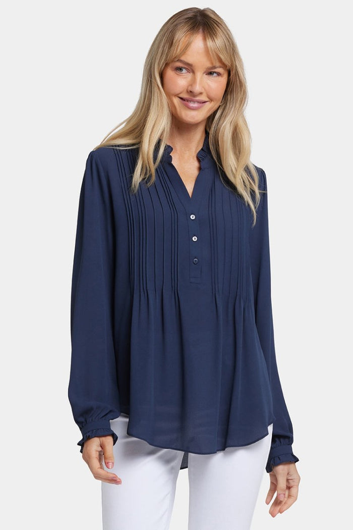 Pleated Front Tunic | Oxford Navy | Top | NYDJ