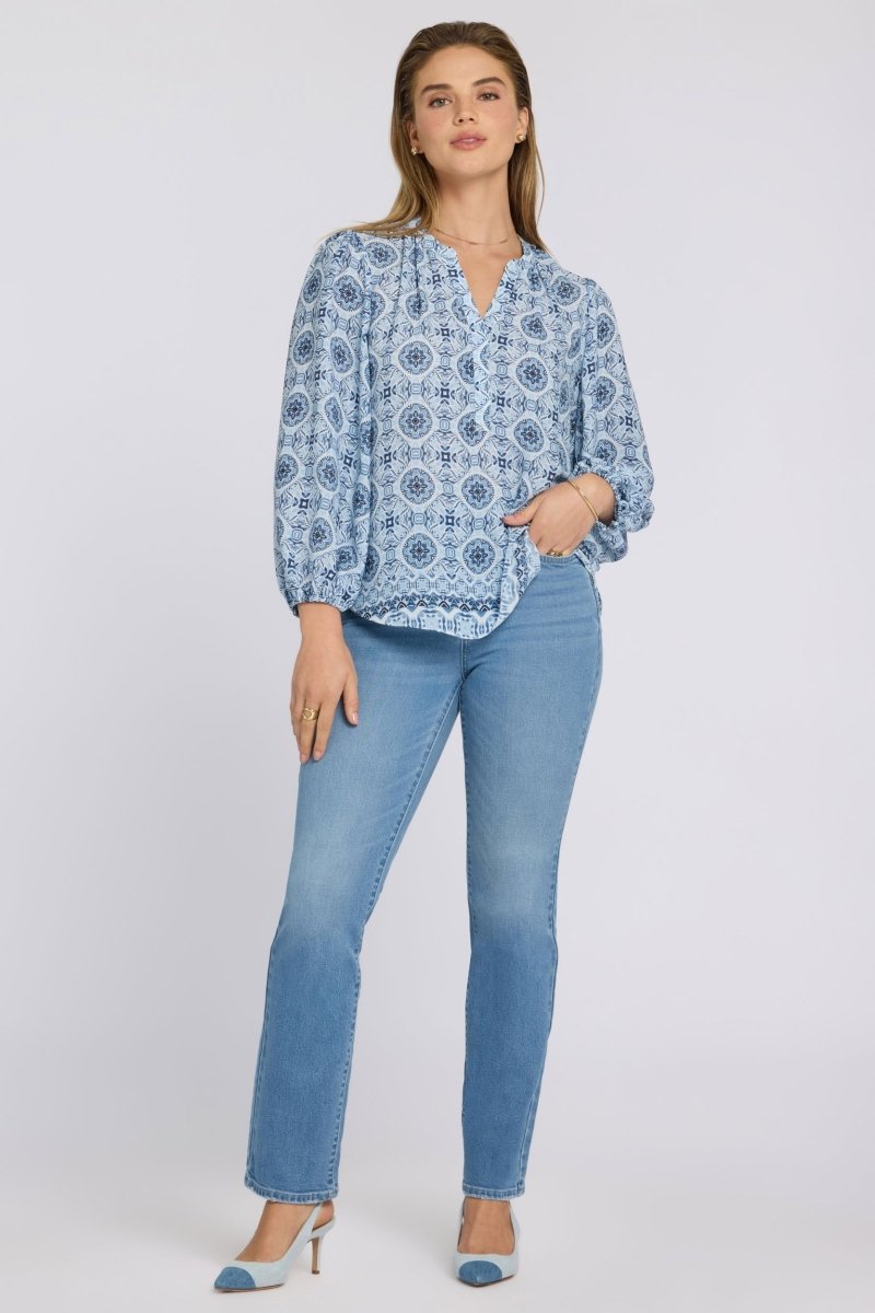 Puff Sleeved Popover Top | Azure Sky | Blouse | NYDJ