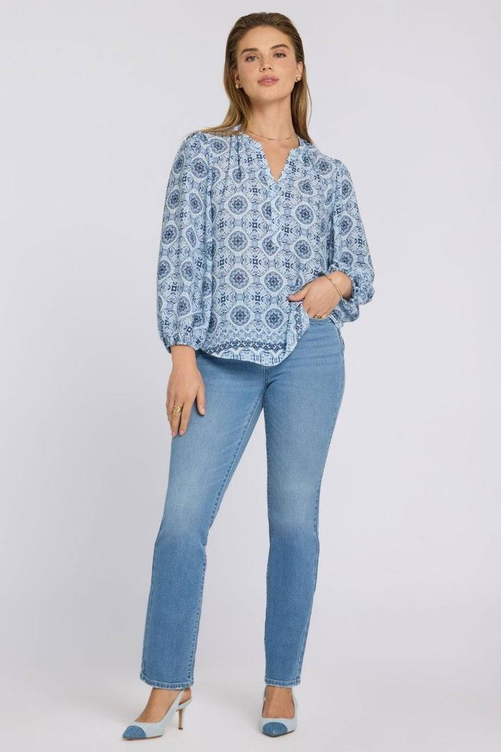 Puff Sleeve Popover Blouse | Azure Sky | Blouse | NYDJ
