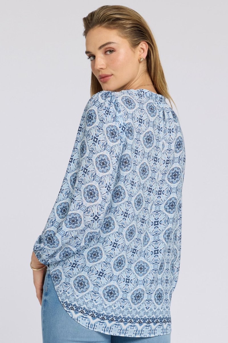 Puff Sleeved Popover Top | Azure Sky | Blouse | NYDJ