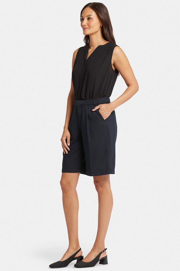 Relaxed Denim Bermuda Shorts With High Rise | Overdye Black | Shorts | NYDJ
