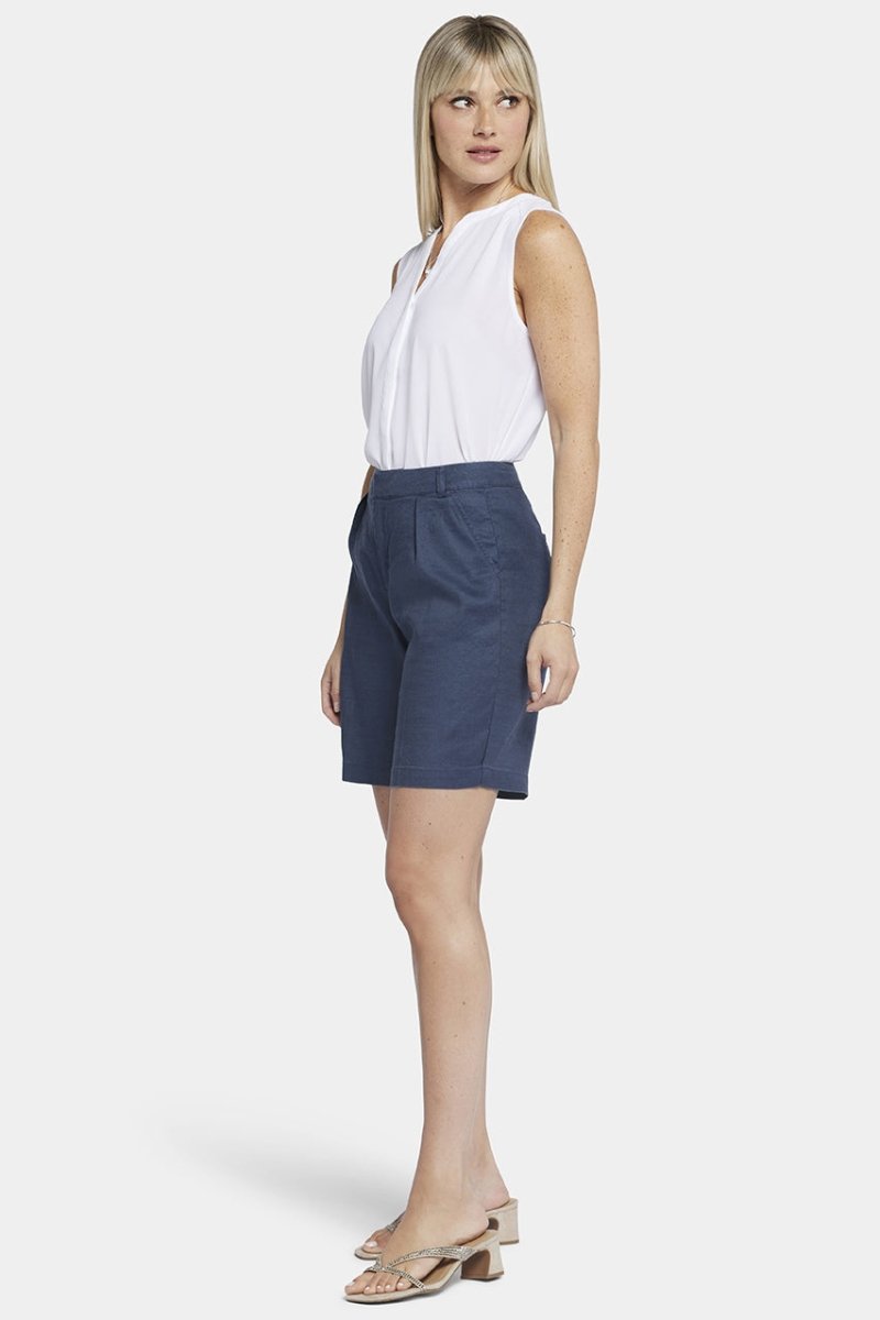 Relaxed Shorts In Stretch Linen | Oxford Navy | Shorts | NYDJ