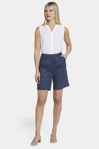 Relaxed Shorts In Stretch Linen | Oxford Navy | Shorts | NYDJ