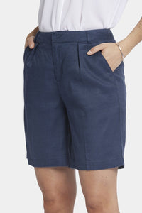Relaxed Shorts In Stretch Linen | Oxford Navy | Shorts | NYDJ