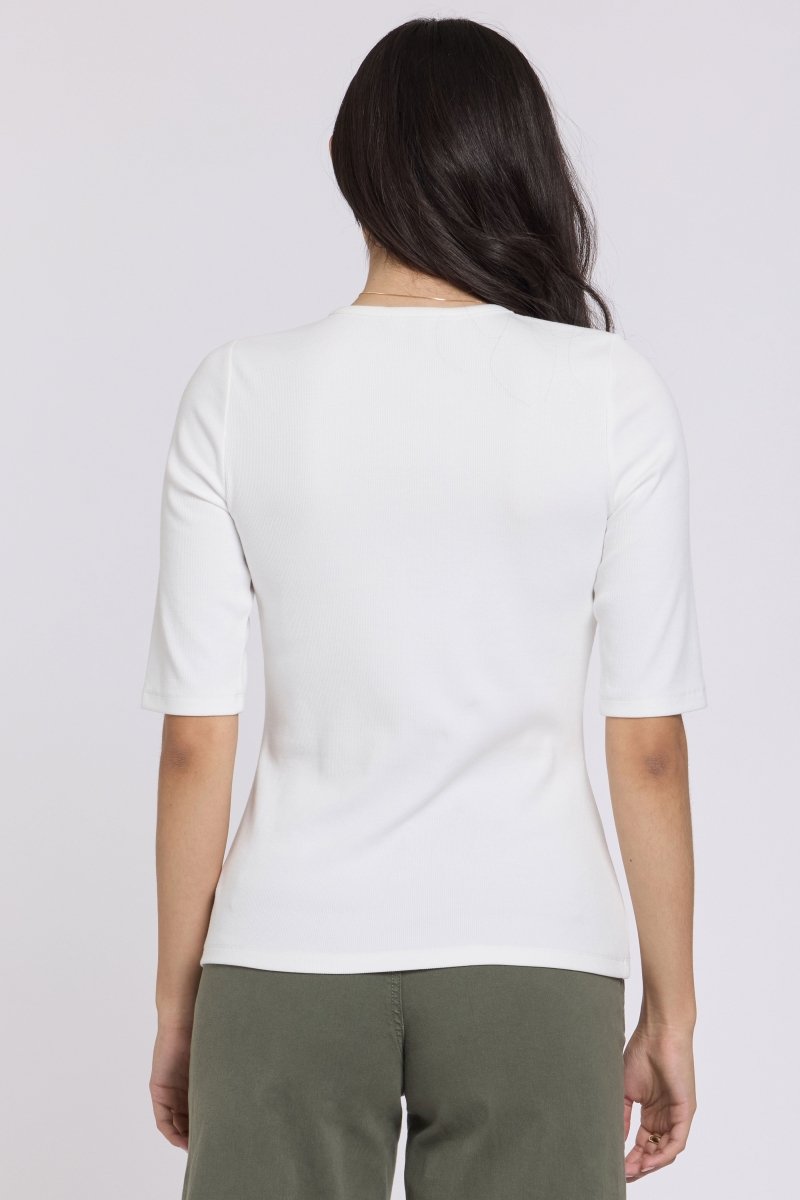 Ribbed Elbow Sleeved Henley | Optic White | Top | NYDJ