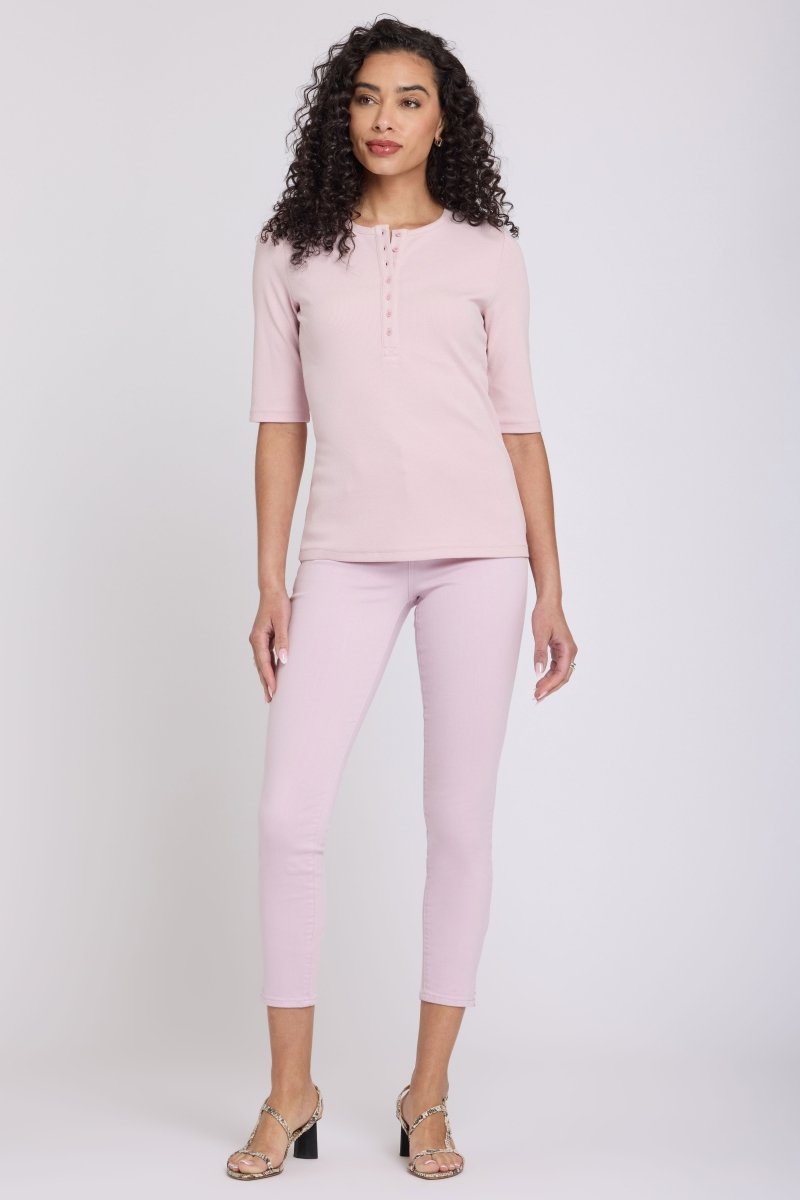 Ribbed Elbow Sleeved Henley | Rock Flower | Top | NYDJ