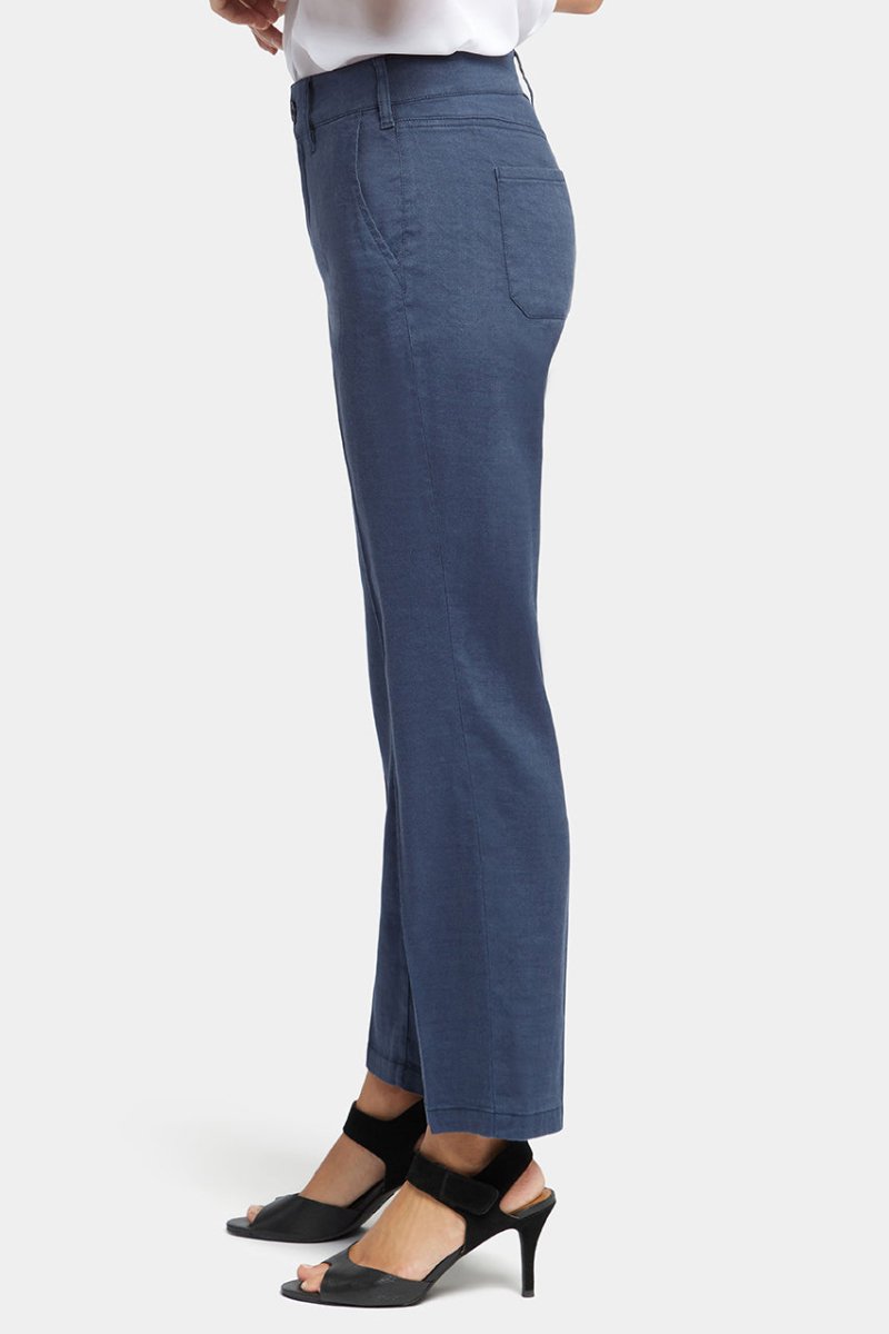 Straight Leg Ankle Trouser Dark Blue Stretch Linen | Oxford Navy | Pants | NYDJ