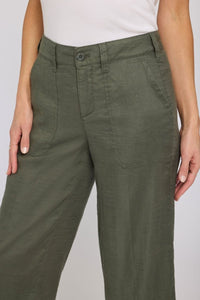 Wide Leg Cargo Capri Pants In Stretch Linen | Desert Green - NYDJ