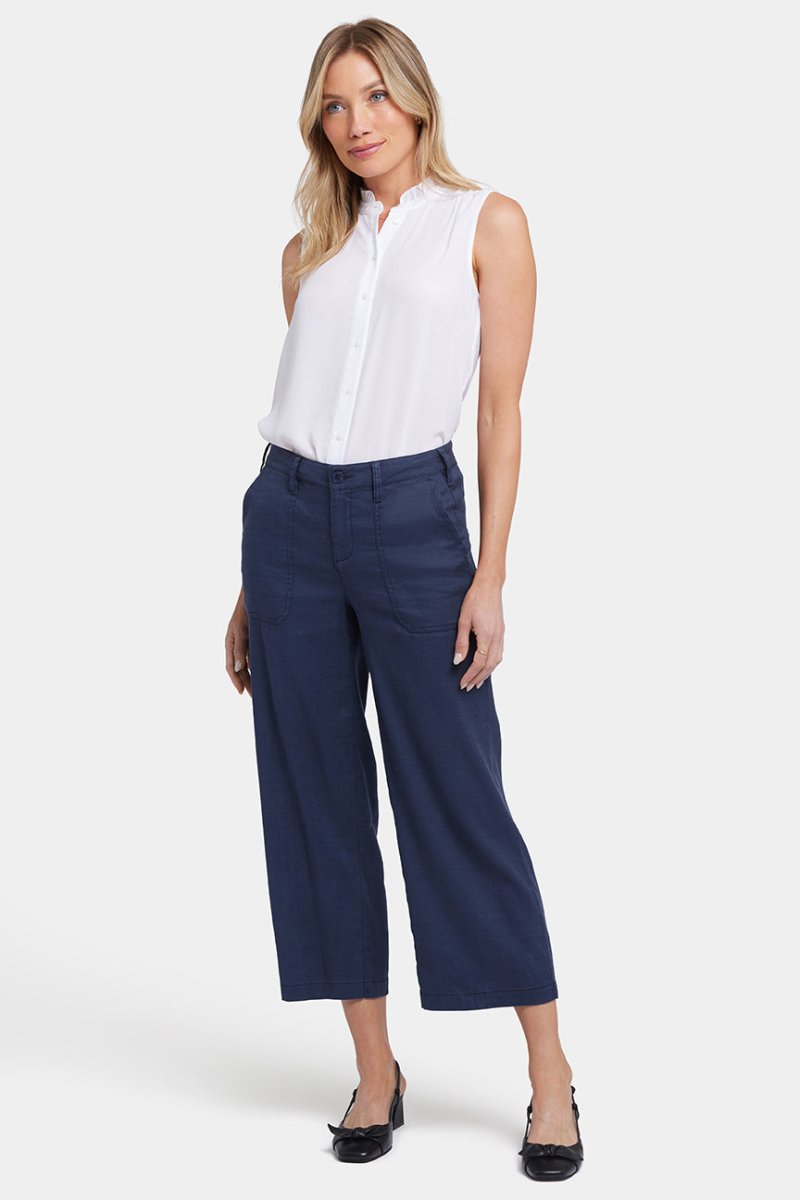Wide Leg Cargo Capri Pants In Stretch Linen | Oxford Navy | Pants | NYDJ