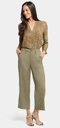 Wide Leg Cropped Capri Trouser Green Stretch Linen | Avocado | Pants | NYDJ