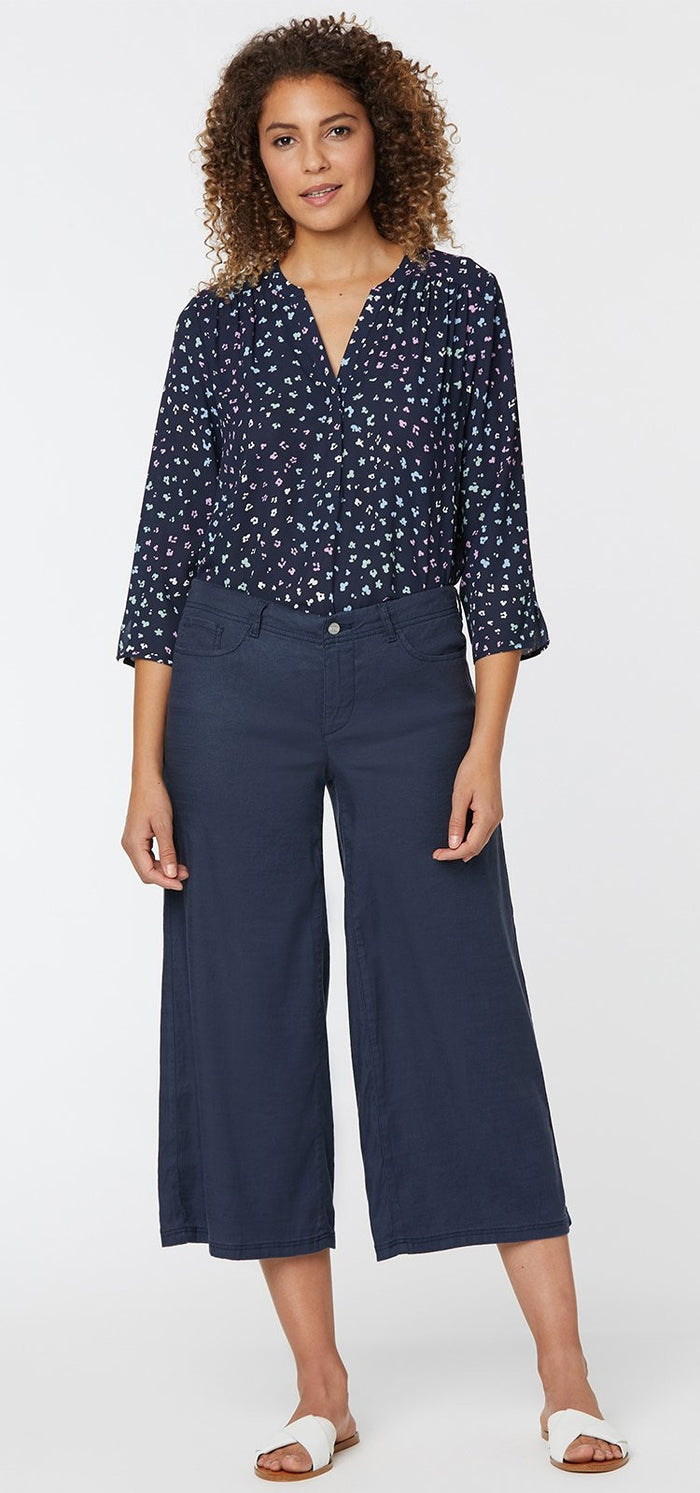 Wide Leg Crop Navy Stretch Linen | Oxford Navy | Pants | NYDJ