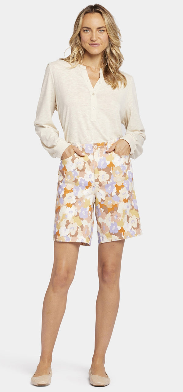 5 Pocket Bermuda Short Floral Print Stretch Linen | Sunset Grove | Shorts | NYDJ