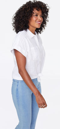 Camp Shirt White | Precious Plaid | Top | NYDJ